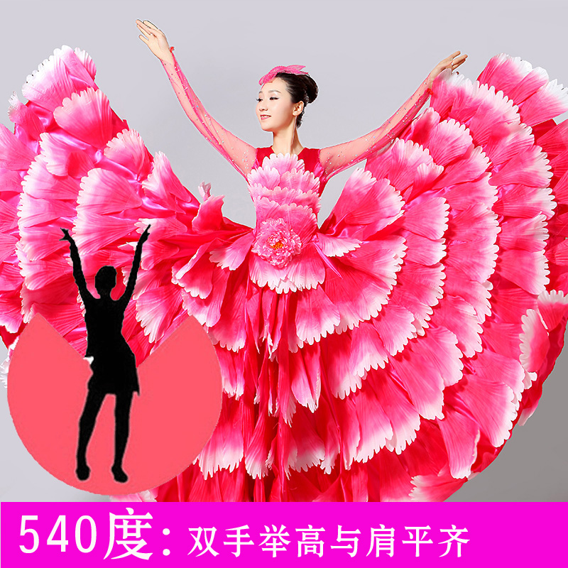 mở khiêu vũ mới lớn hiệu suất váy khiêu vũ váy Shengshi hoa cánh hoa cánh hoa váy dài với vũ công phù hợp với giai đoạn trưởng thành