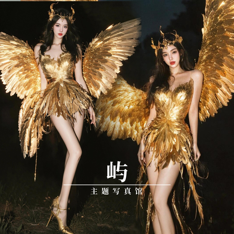 Photo Studio New Dream Angel Elf Photo Costume Golden Feather Dress Nightclub Stage Photography Performance Costume Photo Studio New Dream Angel Elf Photo Costume Golden Feather Dress Nightclub Stage Photography Performance Costume