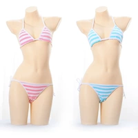 Bộ bikini siêu nhỏ dây kẹo màu xanh sọc trắng sọc hồng dâu mẫu bikini - Bikinis áo tắm biển đẹp