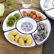 Blue and white ceramic tableware five fruit plate creative household ceramic tableware fruit platter brine platter separate dinner plate