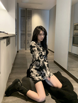 SUN11 tie-dyed hot girl dress female spring and autumn 2021 sexy waist slim slim long sleeve hip skirt