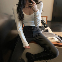 SUN11 plus velvet bottoming jeans women 2021 autumn and winter New slim body warm waist slim tight leggings