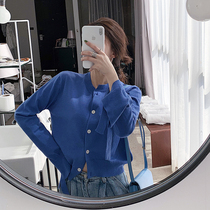 SUN11 royal blue knitted cardigan jacket female spring and autumn 2021 irregular design sense niche coat early autumn