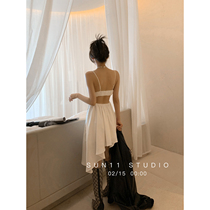 SUN11 white pure desire deep V dress womens sense of luxury summer 2022 sexy back-up waist thin slip dress