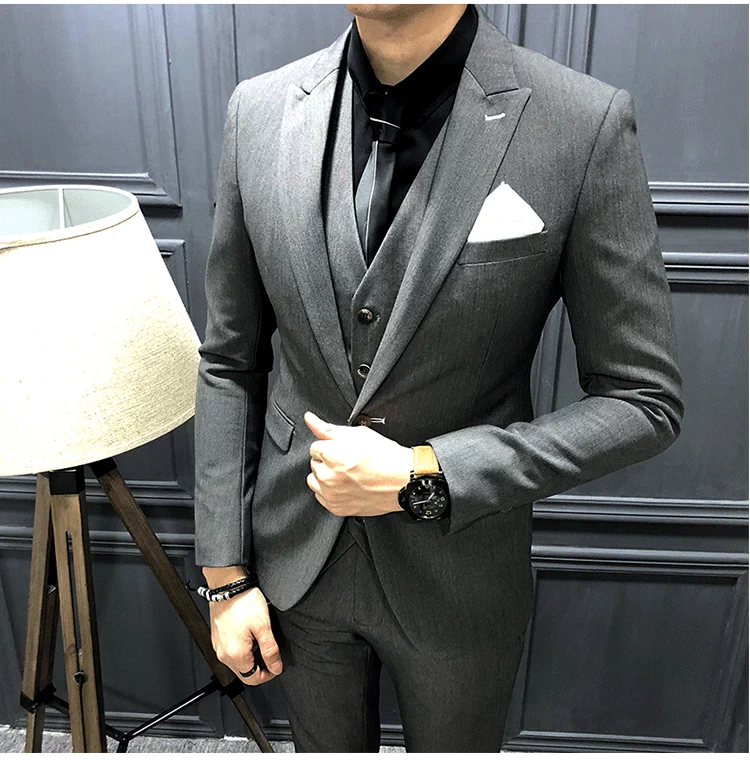 Suit ba mảnh nam mảnh mai đám cưới chú rể ăn mặc hộp đêm bar bar stylist Anh gió phù hợp với 3 phù hợp