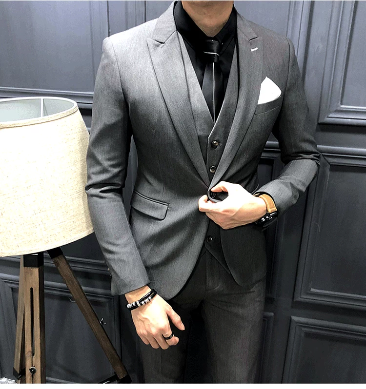 Suit ba mảnh nam mảnh mai đám cưới chú rể ăn mặc hộp đêm bar bar stylist Anh gió phù hợp với 3 phù hợp