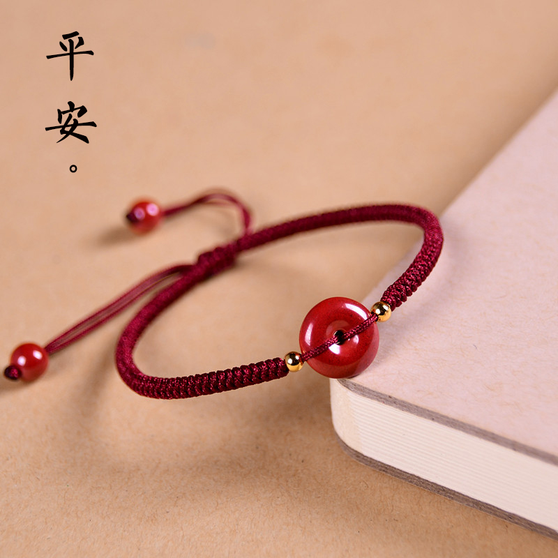 Cinnabar peace buckle diamond knot red rope hand chisel female natural rough stone male tiger birth year gift jewelry