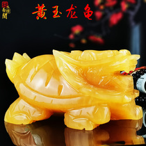 Pure natural yellow jade dragon turtle swinging piece rice yellow jade raw stone dragon head tortoise into the family Xuanguan bedroom desktop decorations hem