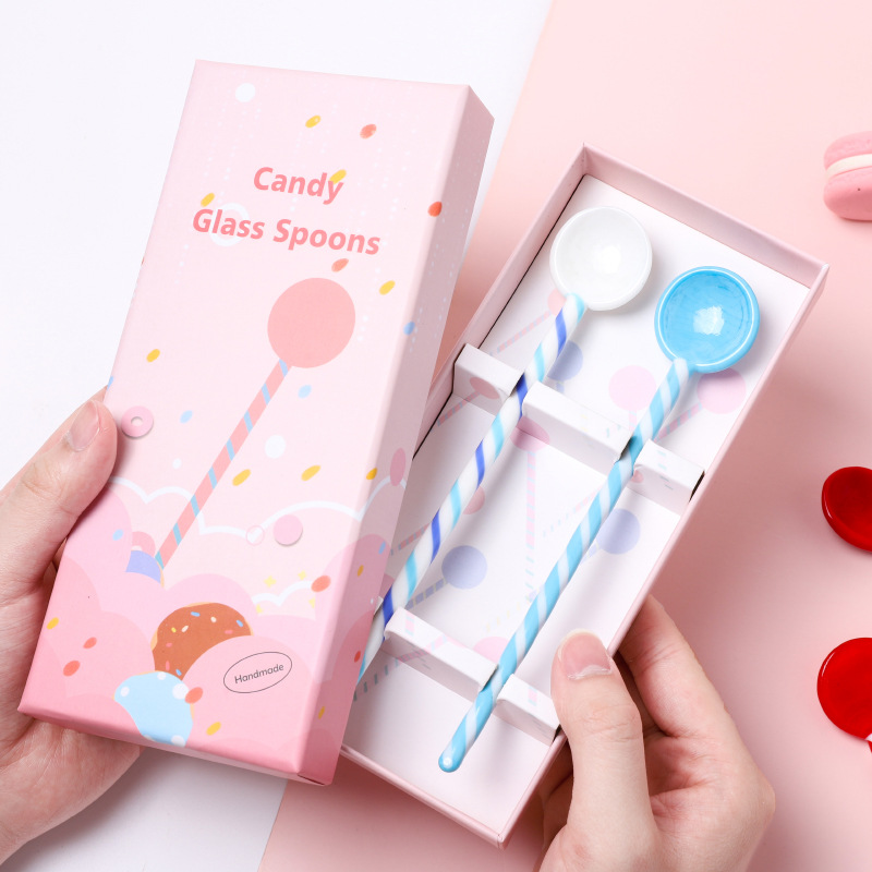 mrwate Creative dessert spoon Summer colored glass spiral spoon Candy series Coffee spoon Milk mixing stick