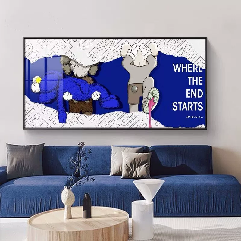 Картины подвесные в синем тоне Kaws Klein зеленый современная минималистичная спальня настенная мозаика фоновая декорация гостиная диван стена картины