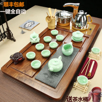 Ren gu tea tea set set household ice cracked purple sand solid wood tea tray tea table full automatic induction cooker complete tea ceremony