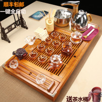 Ren gu tea set set household simple purple sand glass ice cracked celadon solid wood tea tray tea table automatic induction cooker