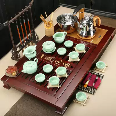 Ren gu tea set set home simple modern solid wood tea tray tea table kung fu automatic induction cooker tea ceremony set