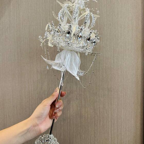 Cane-Shaped Bouquet with Leather Crystal, Same Style as Wedding Scepter, DIY Bouquet, Handmade Gift for Best Friend, Wedding Gift with a High-End Feel