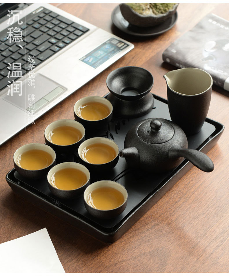 "Precious little black ceramic contracted household Japanese modern kung fu tea set little teapot cup travel dry tea tray