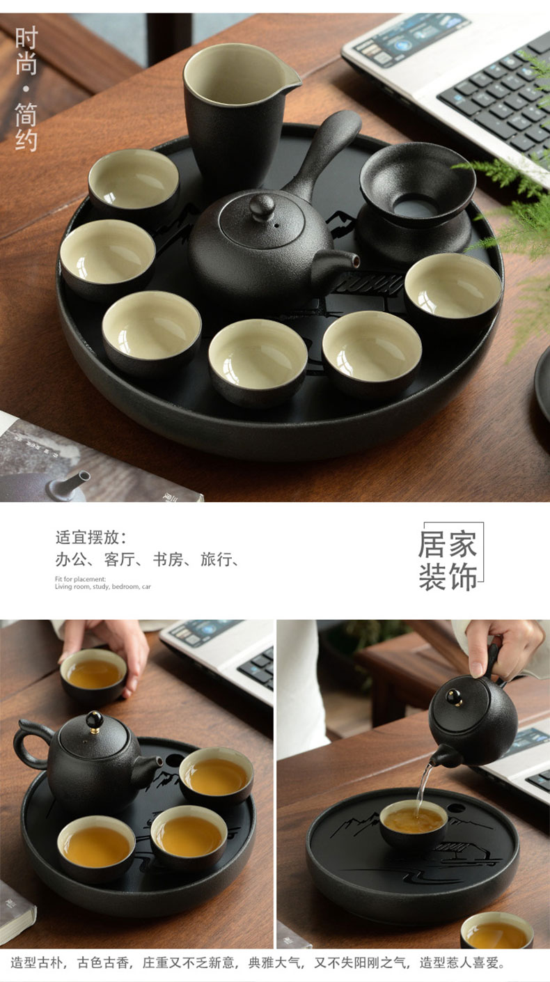 "Precious little black ceramic contracted household Japanese modern kung fu tea set little teapot cup travel dry tea tray