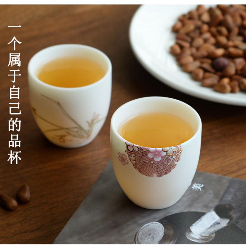 Become precious little Chinese dehua white porcelain tea set manual hand - made teacup sample tea cup suet jade porcelain ceramic masters cup of the four seasons