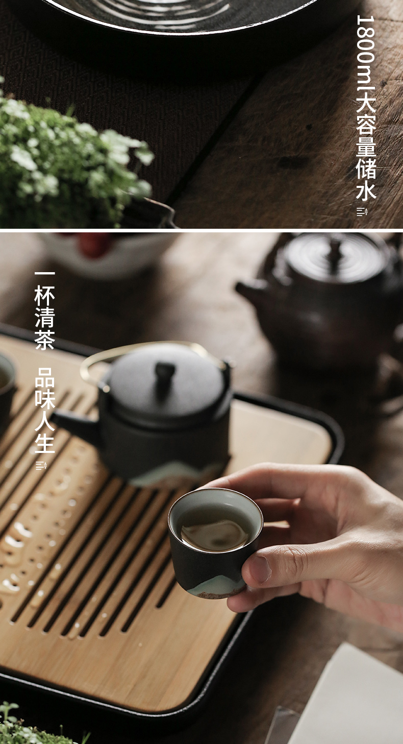 Become precious little creative mountains black ceramic kung fu tea set of household contracted dry tea tray size Japanese custom