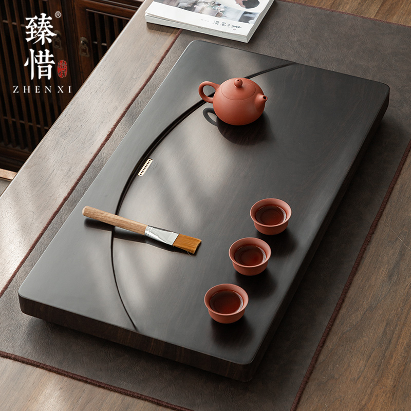 Zhen Yue Crescent Brief Solid Wood Tea Tray Home Chinese Black Sandalwood Drain Type Fully Automatic Integrated Suit Small Tea Table-Taobao