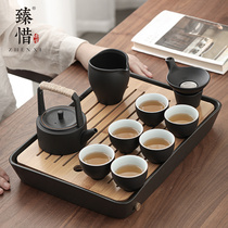 Zhenxie black pottery kung fu tea set home living room simple ceramic dry bubble tea tray light luxury modern small set