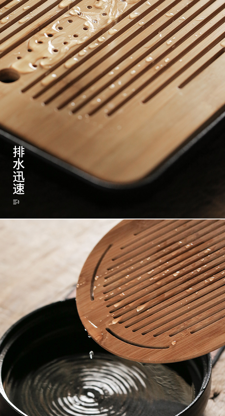 Become precious little creative mountains black ceramic kung fu tea set of household contracted dry tea tray size Japanese custom