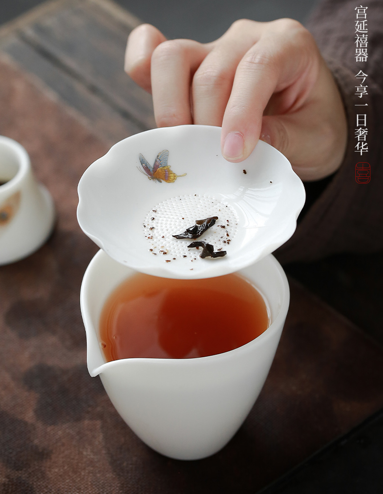 Become precious little tea suet jade white porcelain tea filtration in changchun, riches and honour all ceramic tea strainer kung fu tea accessories