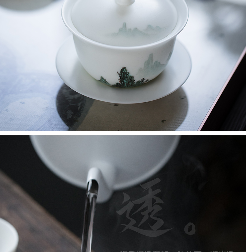 "Precious little hand - made aoyama, abbreviation suet jade white porcelain three tureen high - end kung fu tea cup bowl is home