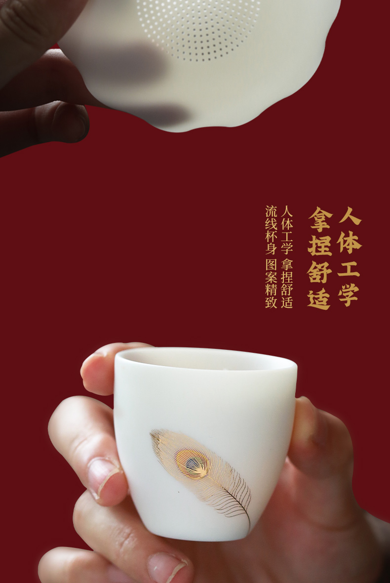 Become precious little wealth changchun suet jade white porcelain high - end kung fu tea set suit household dehua tureen gift products