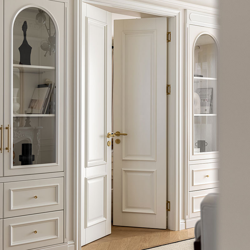 French-Style Vintage Cream-Colored Double-Door Bedroom Door, Trendy Light Luxury Door, Lacquered Solid Wood Door