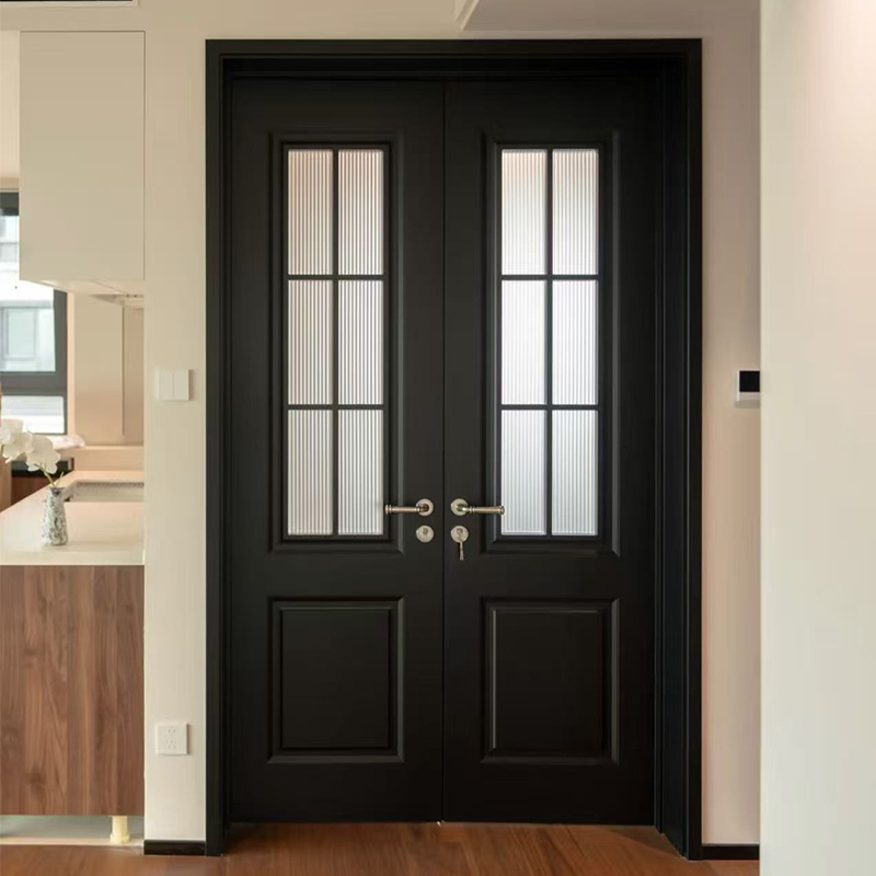 French-Style Mid-Century Double-Door Bedroom, Bathroom, Kitchen, Double-Door Restroom, Balcony, Solid Wood Lacquered Glass Door