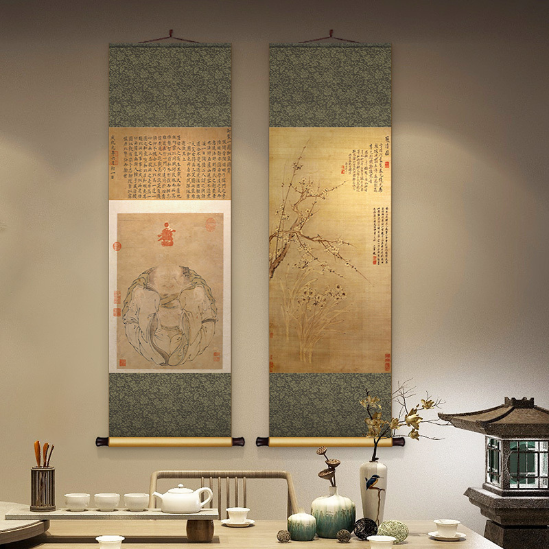 Yun Shouping's Vertical Chinese Painting of Plum Blossoms and Orchids on Silk Scroll, New Chinese Style, Hanging Painting for Study, Tea Room, Decorative Painting, Entrance Wall Painting