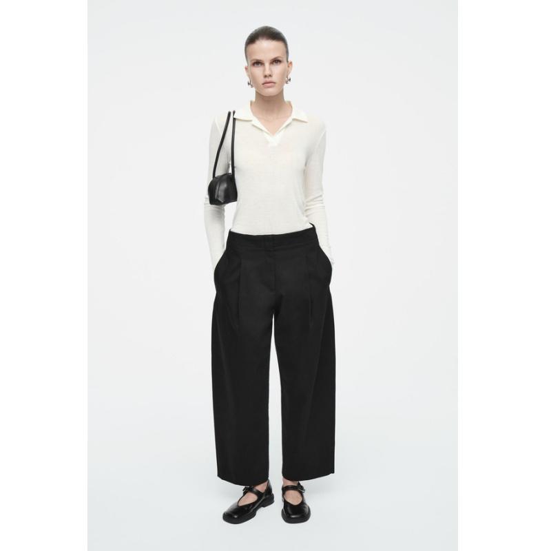 Original Women's Casual Pants, Spring New Arrival, Barrel-Shaped Pleated Twill Chino Pants, Black Dress Pants 1215461003