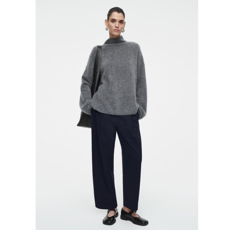 Original Women's Casual Pants, Spring Standard Fit, Barrel-Shaped Pleated Twill Chino Pants, Navy Blue 1215461001