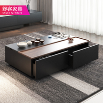 Modern minimalist coffee table Black oak grain lifting design storage rectangular creative master Nordic tea table