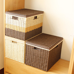 Straw Storage Basket Wardrobe Clothes Storage Box Covered Storage Box Wardrobe Extra Large Imitation Rattan Storage Box Woven