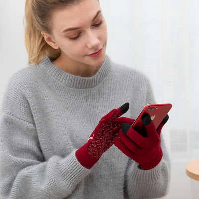 炫芝冬季手机触屏加绒保暖针织手套