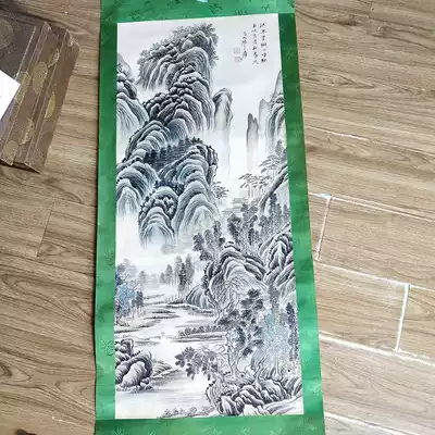 Zhang Daqian landscape painting of the Republic of China celebrity calligraphy scroll hanging pure hand-painted a picture of antique Chinese painting vertical version