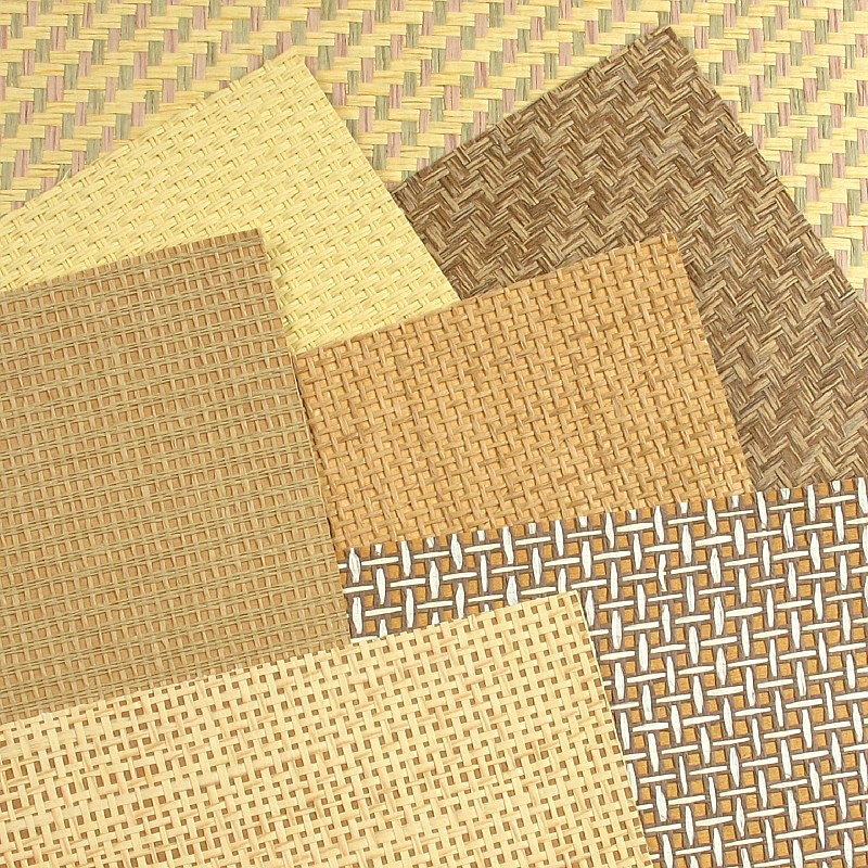 Natural grass choreography handmade bamboo paper hemp mixed woven wall paper coarse hemp grain texture steretic special thick straw mat tea seat wallpaper-Taobao