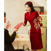 Improved flagrobe toaster bride red small Chinese style improved engagement dress wedding evening dress