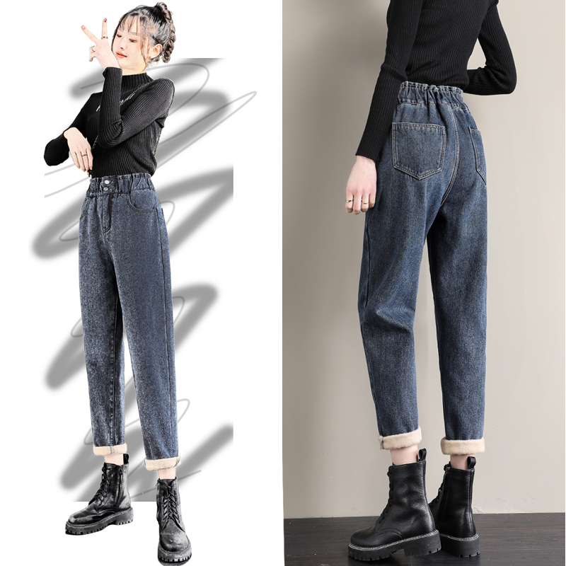 Fleece-Lined Thickened Women's Jeans, Winter 2026 New Style, High-Waisted, Plus-Size, Outerwear, Harem Straight-Leg Dad Pants for Women Fleece-Lined Thickened Women's Jeans, Winter 2026 New Style, High-Waisted, Plus-Size, Outerwear, Harem Straight-Leg Dad Pants for Women