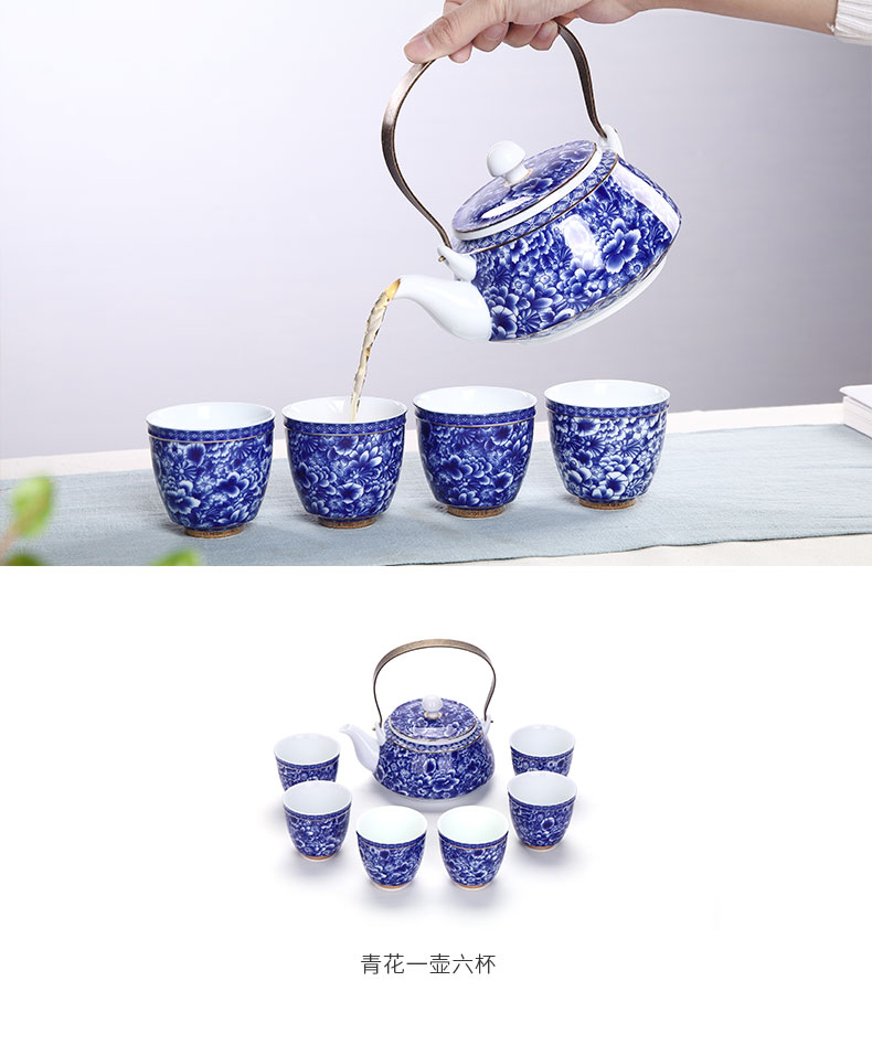 Jane 's quality, and the home of kung fu tea set girder of blue and white porcelain pot of sitting room is contracted ceramic teapot tea cup set