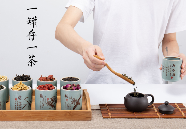 Jane quality household small caddy fixings mini elder brother up with ceramic red green tea tea boxes portable portable sealed as cans moistureproof