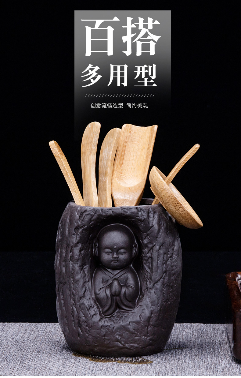 Jane purple sand tea six gentleman 's suit kung fu tea set spare parts quality bamboo clip teaspoons tea art group 6 times