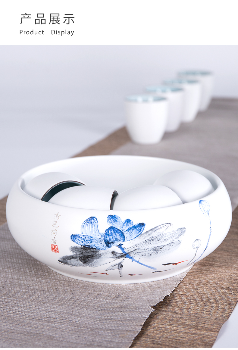 White porcelain ceramic tea wash water, after the writing brush washer of blue and White porcelain tea set spare parts for household large wash in hot cup bowl cylinder flowerpot