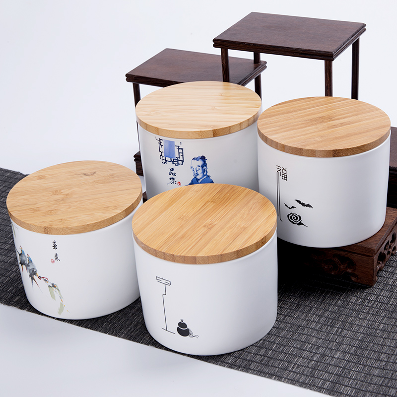 Japanese outfit caddy fixings ceramic household storage seal tank trumpet pu - erh tea POTS of red, green tea packaging