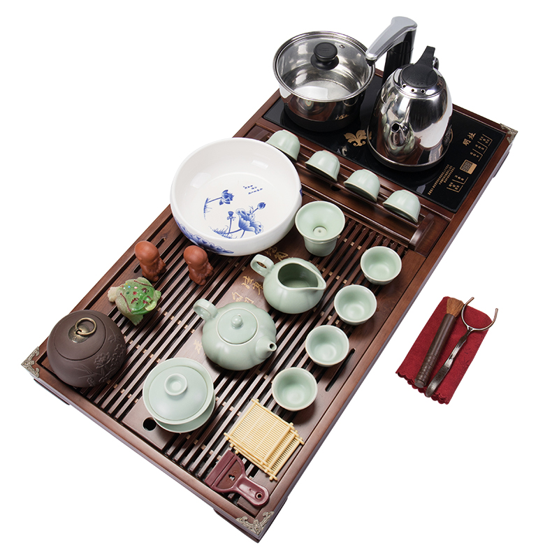 Kung fu tea set solid wood tea tray was modern home sitting room tea, a complete set of automatic ceramic tea cups