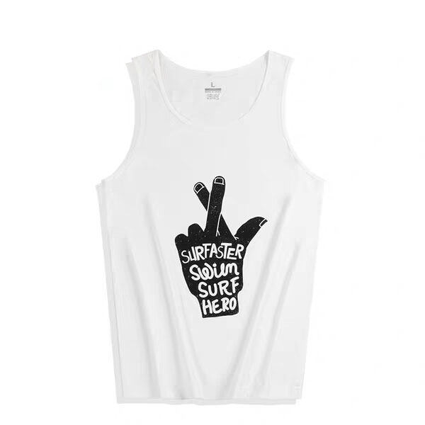 Men Beating Bottom Round Collar Beach Vests Youth Sports Fitness Seaside Resort Pure Cotton Hip Hop Sport Sleeveless T-shirt