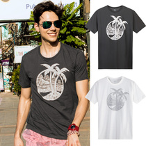 New style couple shirt pure cotton round neck T-shirt mens slub cotton loose tide simple beach leisure short-sleeved vacation t-shirt