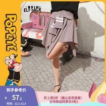 Fairy Pocket outlets Summer Irregular jk Plaid Xinjiang Cotton Skirt Female Academy Style a Short Skirt