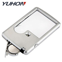 Manufacturer Direct sales two multiples cards with LED lamp magnifier plastic reading mirror optical enlarged mirror pocket mirror